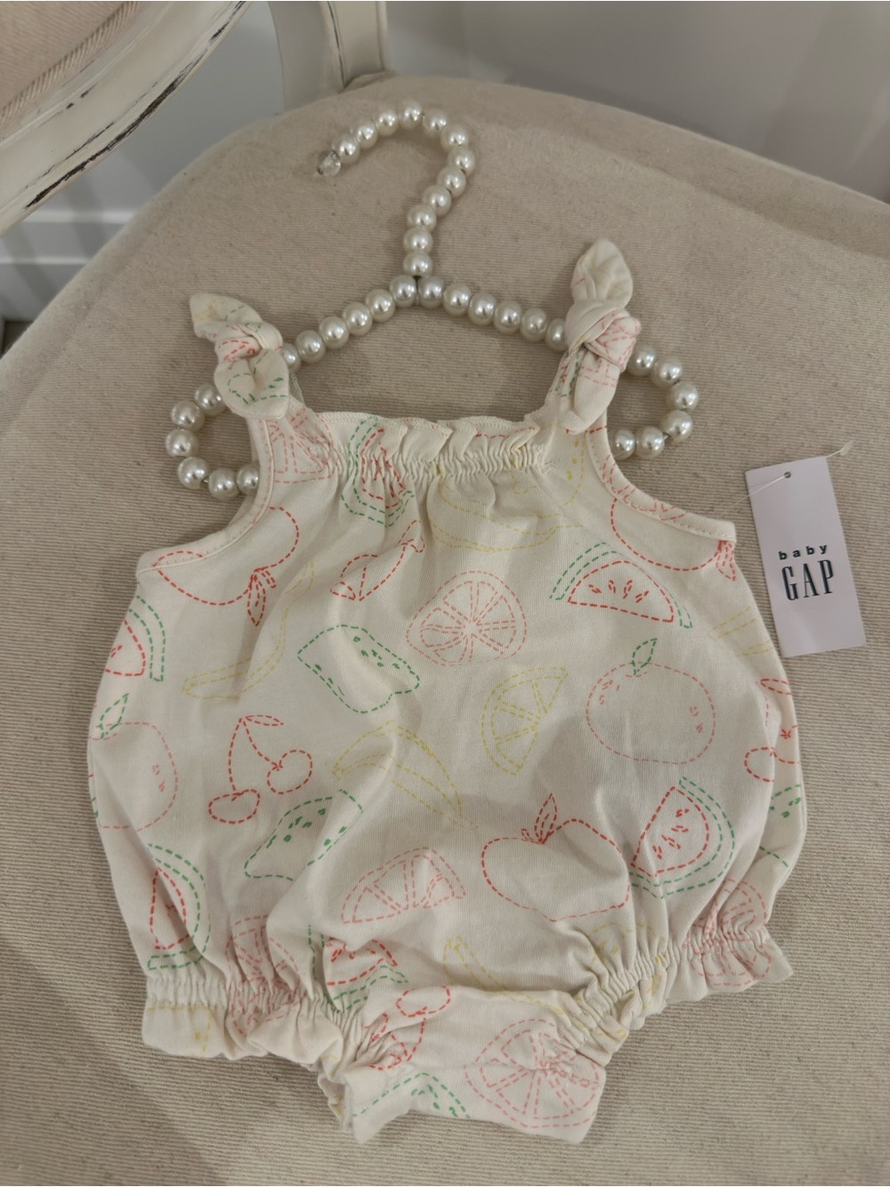 🤍 Newborn Size GAP Ivory Fruit-Print Baby or Doll 100% Cotton Bubble Romper NWT
